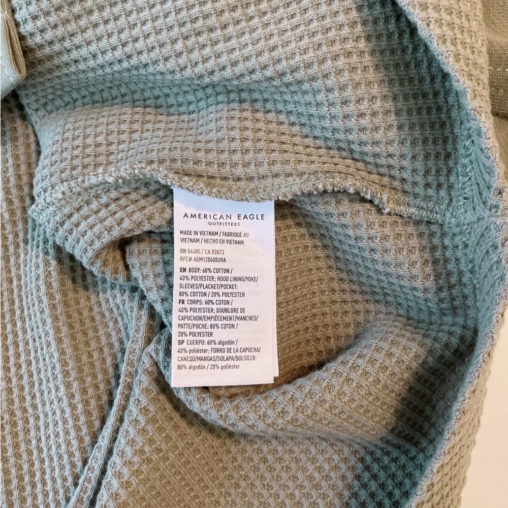 🫒American Eagle Waffle Knit Shacket Button Down Hoodie Oversized Green XS - Picture 9 of 12